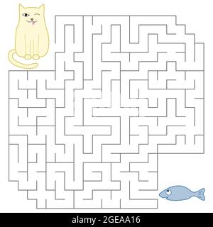 Labirinto per bambini. Il percorso del gatto al pesce Illustrazione Vettoriale