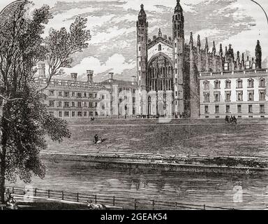 King's College Chapel, Università di Cambridge, Cambridge, Inghilterra, visto qui nel 19 ° secolo. Dalla pittoresca Inghilterra, i suoi monumenti storici e i luoghi storici, pubblicato nel 1891. Foto Stock