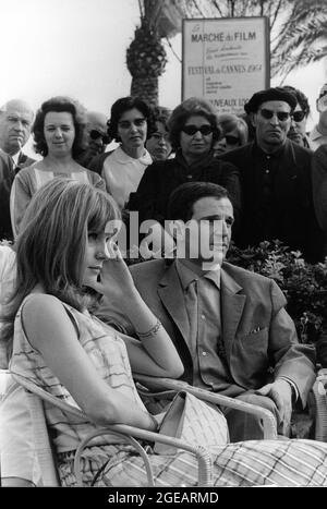 FRANCOISE DORLEAC e il regista FRANCOIS TRUFFAUT al Festival di Cannes nel maggio 1964 per il Mostra del loro nuovo film LA PEAU DOUCE aka LA PELLE MORBIDA 1964 regista FRANCOIS TRUFFAUT scenario originale Francois Truffaut E Jean-Louis Richard musica Georges Delerue Les Films du Carrosse / Societe d'exploitation et de Distribution de Films (SEDIF) / Film Simar Foto Stock