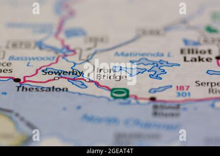 Iron Bridge Ontario Canada è indicato su una mappa stradale o una mappa geografica Foto Stock
