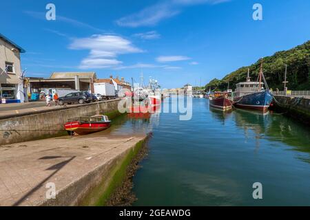 Eyemouth Harbour è una piccola città costiera situata ai confini scozzesi in Scozia, Regno Unito Foto Stock