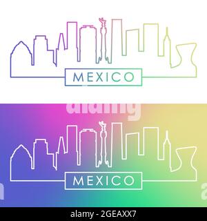 Skyline del Messico. Stile lineare colorato. File vettoriale modificabile. Illustrazione Vettoriale