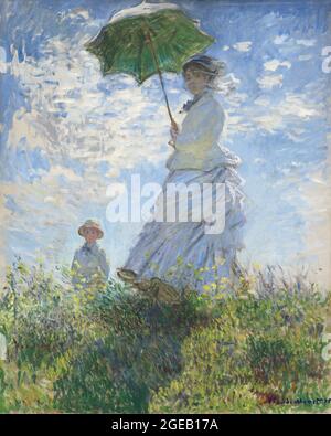 Donna con un Parasol, Madame Monet e suo Figlio (1875) di Claude Monet Foto Stock