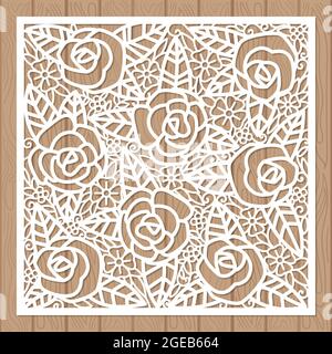 Dima di taglio laser. Pannello con rose. Vettore Illustrazione Vettoriale