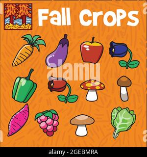 Set di colture autunnali o autunnali adatto per libri per bambini o illustrazioni didattiche Illustrazione Vettoriale