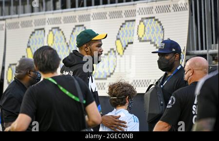 Chester, Pennsylvania, Stati Uniti. 18 agosto 2021. 18 agosto 2021, Chester PA- proprietario di minoranza dell'Unione di Philadelphia e NBA All Star Great, KEVIN DURANT, al Subaru Park di Chester PA (immagine di credito: © Ricky Fitchett/ZUMA Press Wire) Foto Stock