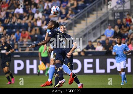 Chester, Pennsylvania, Stati Uniti. 18 agosto 2021. 18 agosto 2021, Chester PA- SERGIO SANTOS della Philadelphia Union, (17) in azione contro NYCFC al Subaru Park di Chester PA (Credit Image: © Ricky Fitchett/ZUMA Press Wire) Foto Stock