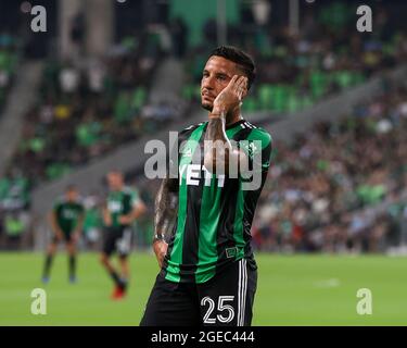 Austin, Texas, Stati Uniti. 18 agosto 2021: Austin FC Forward SebastiÃ¡n Driussi (25) reagisce dopo un tentativo di punteggio perso durante una partita di calcio della Major League tra Austin FC e Vancouver Whitecaps il 18 agosto 2021 ad Austin, Texas. (Credit Image: © Scott Coleman/ZUMA Press Wire) Credit: ZUMA Press, Inc./Alamy Live News Foto Stock