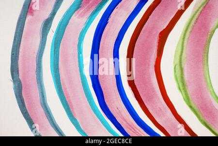 Arcobaleno dipinto Arco, acquerello colorato cute disegno a mano. Foto Stock