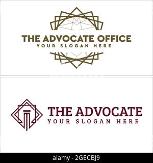 Il simbolo della colonna di legge e il logo vettoriale della linea quadrata Illustrazione Vettoriale