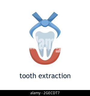 Icona piatta vettoriale dell'estrazione dei denti. Trattamento dentale Illustrazione Vettoriale
