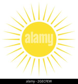 Sole giallo. Simbolo della giornata con il tempo caldo, delle vacanze estive o della vita nuova. Semplice silhouette vettoriale piatta Illustrazione Vettoriale