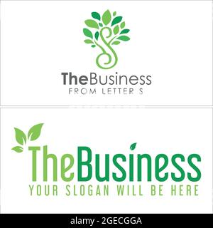 Foglie albero naturale salute andare verde erbe lettera iniziale s logo design Illustrazione Vettoriale