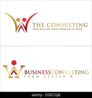 Consulenza aziendale con persone lettera iniziale w logo design Illustrazione Vettoriale