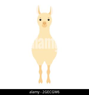 Lama carino. Elemento di design per tessuti, poster, striscioni, volantini, stampe per abiti. Immagine vettoriale colorata isolata su sfondo bianco. Illustrazione Vettoriale