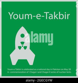 Yum-e-Takbir è celebrata come giornata nazionale in Pakistan il 28 maggio in commemorazione delle serie di test nucleari Chagai-i e Chagai-II. Illustrazione Vettoriale