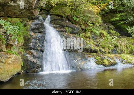 Postforth Gill Upper Waterfall, Bolton Abbey, Yorkshire Dales. Foto Stock