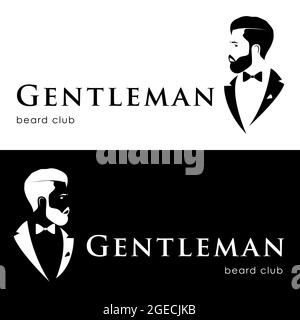 Logotipo gentleman, beard club. Hipster in smoking. Illustrazione vettoriale. Illustrazione Vettoriale