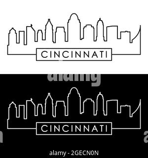 Skyline di Cincinnati. Stile lineare. File vettoriale modificabile. Illustrazione Vettoriale