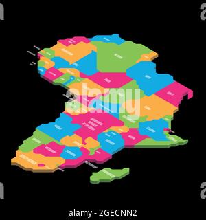 Mappa politica isometrica dell'Africa. Terra colorata con etichette di paese su sfondo bianco. Illustrazione vettoriale 3D Illustrazione Vettoriale