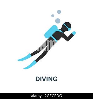 Icona di immersione piatta. Segno colorato della collezione escursioni. Illustrazione icona Creative Diving per il web design, infografiche e altro ancora Illustrazione Vettoriale