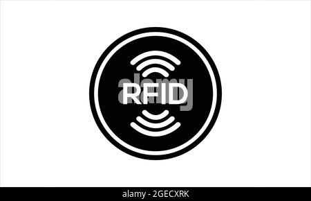 Identificazione delle radiofrequenze RFID. Concetto di tecnologia. Logo dell'icona del badge della tecnologia digitale Illustrazione Vettoriale