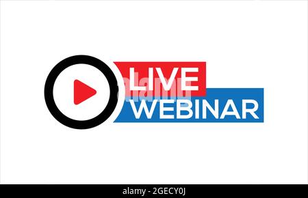 Pulsante del webinar live, icona, etichetta del simbolo Gradient illustrazione vettoriale badge lineare piatto e banner Illustrazione Vettoriale