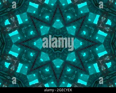 Illustrazione astratto modello caleidoscopico in colore giada originato da fotografia di foglie di bambù verde progettate per piastrelle, carta da parati, tessuti o. Foto Stock