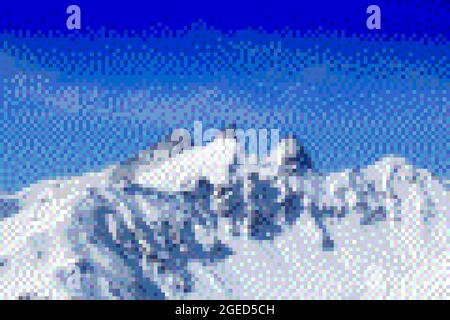 Grafica pixel ART a 8 bit. Montagne innevate - Alpi in Francia. Foto Stock