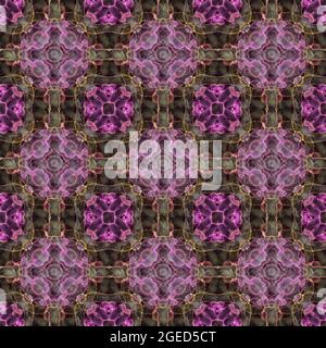 Disegno di superficie floreale geometrico lineare astratto e colorato che si ripete simmetricamente. Utilizzare per il design della moda, la decorazione domestica, sfondi, stampe. Foto Stock