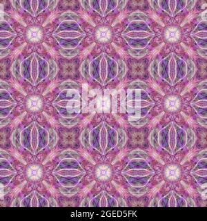 Disegno di superficie floreale geometrico lineare astratto e colorato che si ripete simmetricamente. Utilizzare per il design della moda, la decorazione domestica, sfondi, stampe. Foto Stock