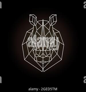 Testa rinoceronte linee geometriche silhouette. Icona isolata su sfondo marrone scuro. Illustrazione Vettoriale