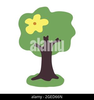 Grande albero di fiori, cartoon albero isolato in bianco terra posteriore Illustrazione Vettoriale