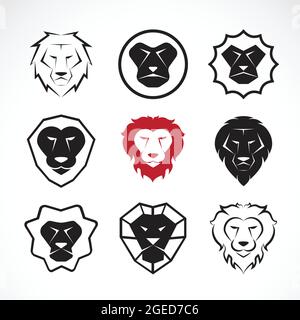 Gruppo vettoriale del design della testa del leone su sfondo bianco. Illustrazione vettoriale a livelli facilmente modificabile. Animali selvatici. Illustrazione Vettoriale