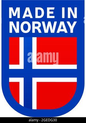 Icona made in norway. Bandiera nazionale del paese adesivo di bollo. Illustrazione vettoriale semplice icona con flag Illustrazione Vettoriale