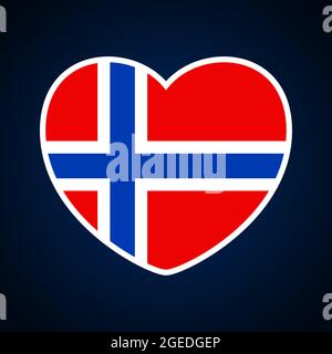 bandiera norvegese a forma di cuore. Icona cuore piatto simbolo d'amore sullo sfondo bandiera nazionale. Illustrazione vettoriale. Illustrazione Vettoriale