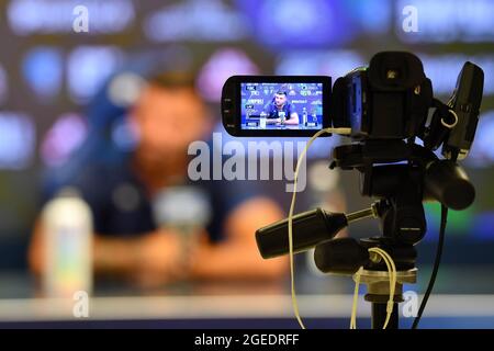 Empoli, Italia. 19 agosto 2021. Conferenza stampa di Patrick Cutrone (Empoli) durante Presentazione Patrick Cutrone nuovo concerto Empoli FC, Altro in Empoli, Italia, 19 agosto 2021 Credit: Independent Photo Agency/Alamy Live News Foto Stock