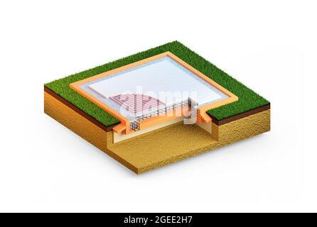 Soletta in cemento armato isolata, rendering industriale 3d cg isolato Foto Stock