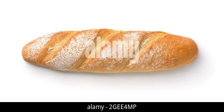 Vista dall'alto della baguette appena sfornata isolata su bianco Foto Stock