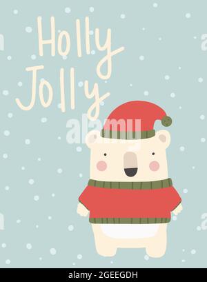 Biglietto d'auguri di Natale. Carino cartolina delle vacanze invernali. Cartoon carino orso con wishes.Hand disegno stile vettoriale illustrazione Illustrazione Vettoriale
