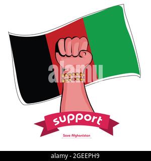 Human Hand-up Revolution - concetto di illustrazione vettoriale salvare Kabul. Afghanistan sicuro. Illustrazione Vettoriale