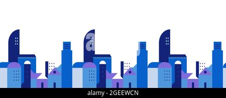 Moderno ufficio urbano di affari città skyline senza soluzione di continuità illustrazione modello su isolato sfondo bianco. Disegno geometrico piatto di grattacielo towe Illustrazione Vettoriale