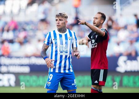 Malaga, Spagna. 16 agosto 2021. Brandon Thomas di Malaga CF visto durante la partita di calcio la Liga Smartbank 2021/2022 tra Malaga CF e CD Mirandes allo stadio la Rosaleda di Malaga.(Punteggio finale; Malaga CF 0:0 CD Mirandes) Credit: SOPA Images Limited/Alamy Live News Foto Stock