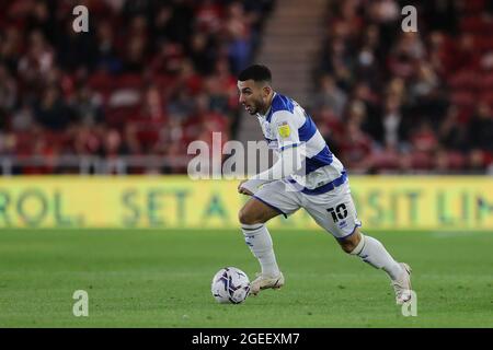 MIDDLESBROUGH, REGNO UNITO. 18 AGOSTO la sedia Ilias del Queens Park Rangers durante la partita del campionato Sky Bet tra Middlesbrough e Queens Park Rangers al Riverside Stadium di Middlesbrough mercoledì 18 agosto 2021. (Credit: Mark Fletcher | MI News) Credit: MI News & Sport /Alamy Live News Foto Stock