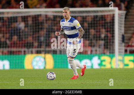 MIDDLESBROUGH, REGNO UNITO. 18 AGOSTO, il Queens Park Rangers' Jordy de Wijs durante la partita del campionato Sky Bet tra Middlesbrough e Queens Park Rangers al Riverside Stadium di Middlesbrough mercoledì 18 agosto 2021. (Credit: Mark Fletcher | MI News) Credit: MI News & Sport /Alamy Live News Foto Stock