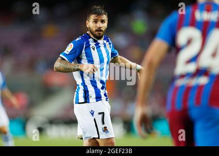 Barcellona, Spagna. Credito: D. 15 agosto 2021. Portu (Sociedad) Calcio/Calcio : la Liga Santander in spagnolo si è piazzata tra il FC Barcelona 4-2 Real Sociedad allo stadio Camp Nou di Barcellona, in Spagna. Credit: D .Nakashima/AFLO/Alamy Live News Foto Stock