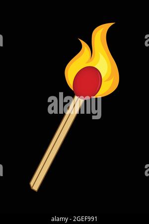 Fuoco su una partita. Fuoco ardente. Caldo. Accensione di una partita. Vettore retro illustrazione di una partita con fuoco. Icona vintage di partita con fiamma. Illustrazione Vettoriale