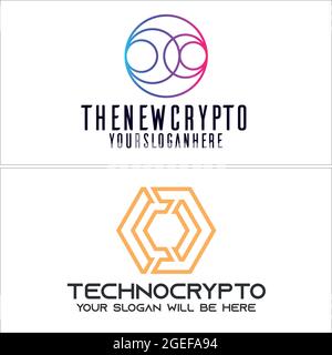 Tecnologia icona blu cerchio viola e arancione linea esagonale art logo design Illustrazione Vettoriale