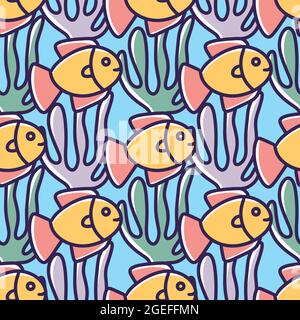 divertente e colorata barbetta di pesce e corallo Illustrazione Vettoriale