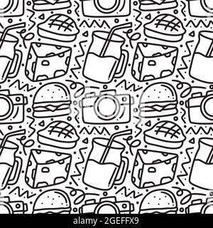 elementi da picnic senza giunture modello doodles Illustrazione Vettoriale